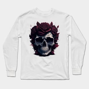 Skull and Roses vector art Tattoo style Long Sleeve T-Shirt